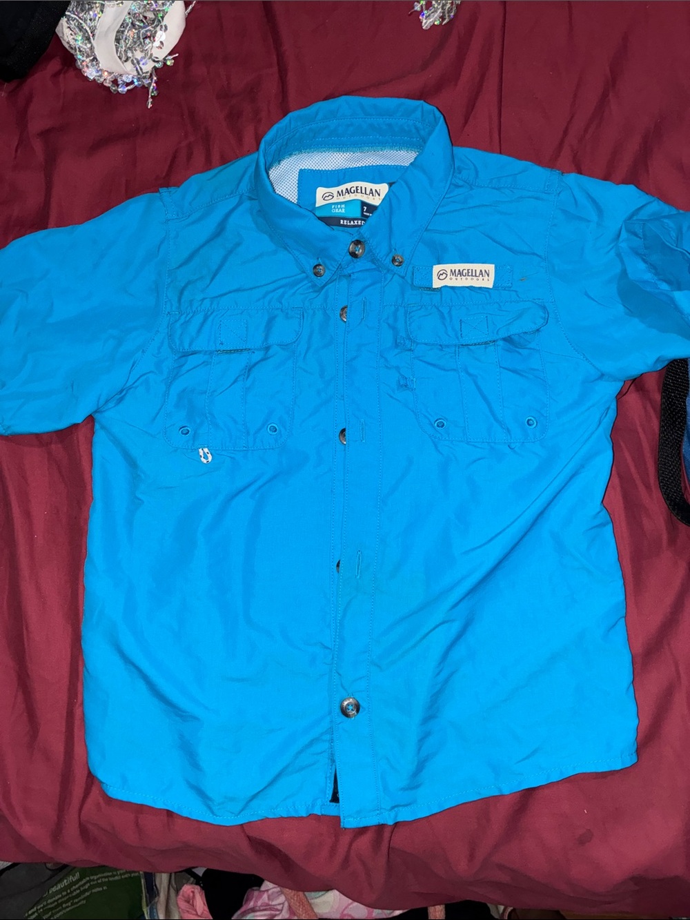 Magellan Outdoors Turquoise Short Sleeve Fishing Shirt with Mesh Back